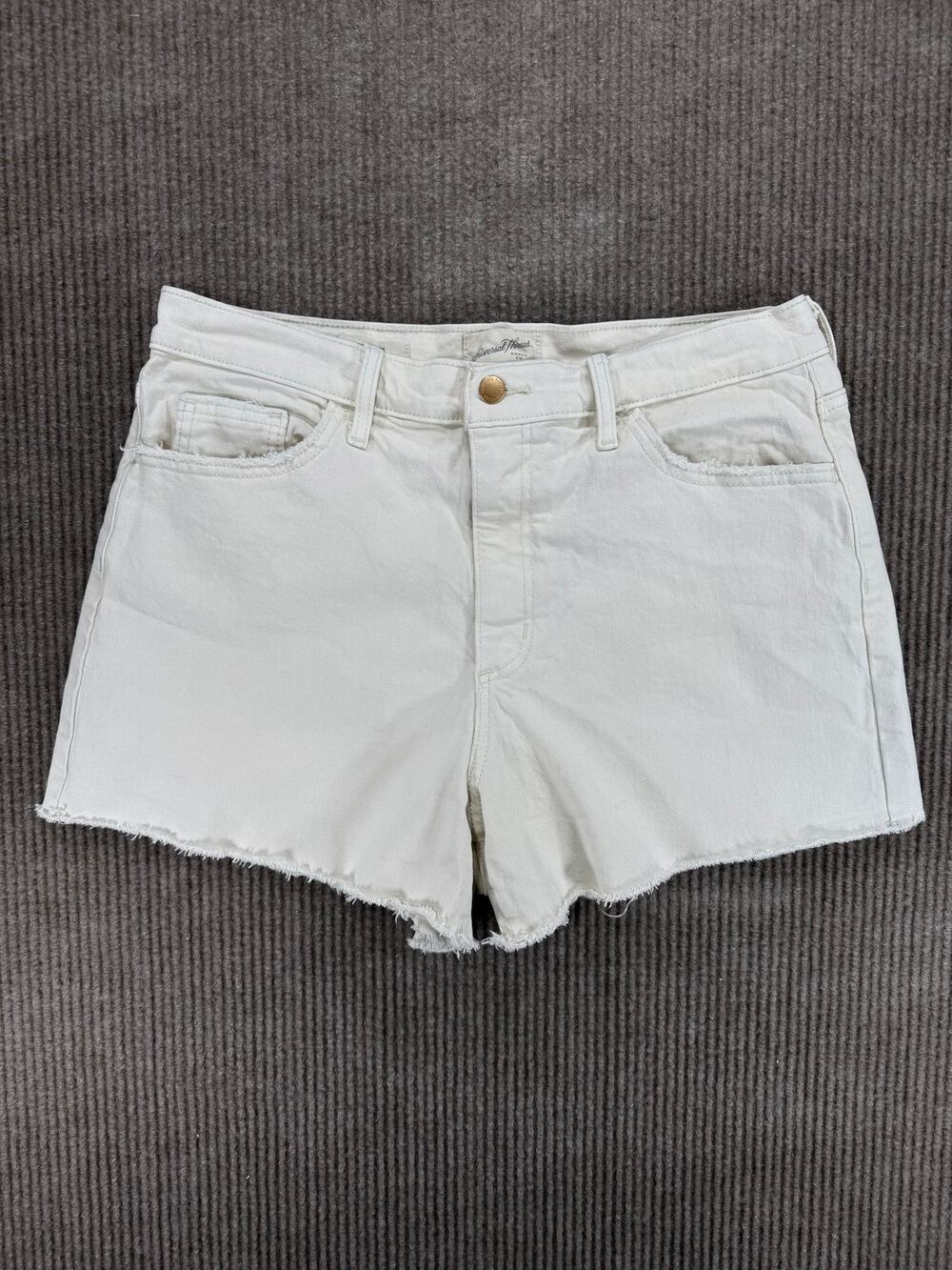 Universal Thread Highest Rise Shortie Off White Denim Raw Hem Cut Off Shorts 12